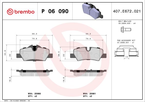 A.B.S. P 06 090 BREMBO Bremsbelagsatz, Scheibenbremse